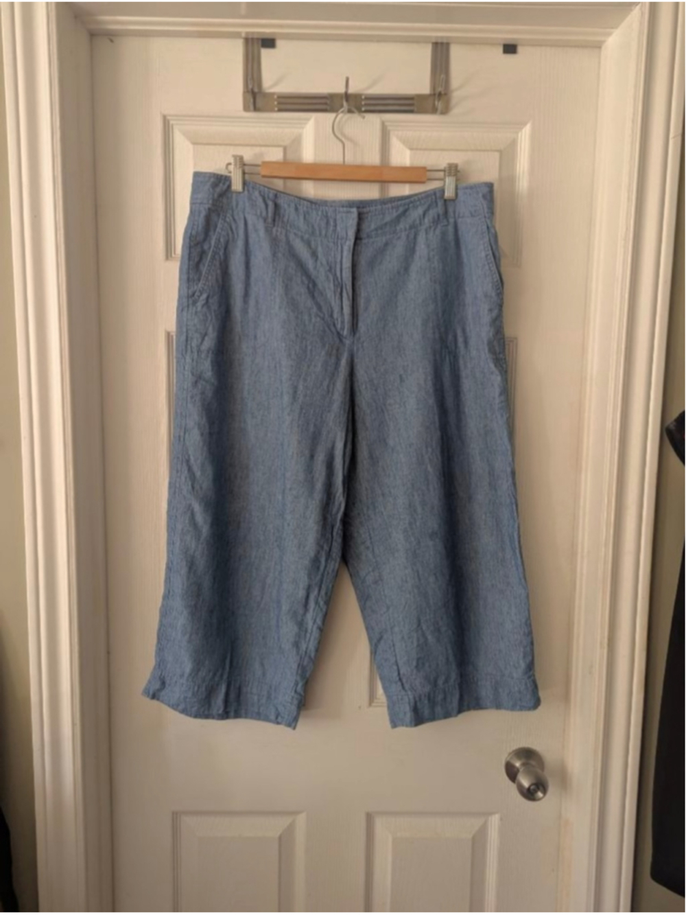 Talbots Women's Wide Leg Cropped Pants Linen Cotton Chambray Sz 16P Summer